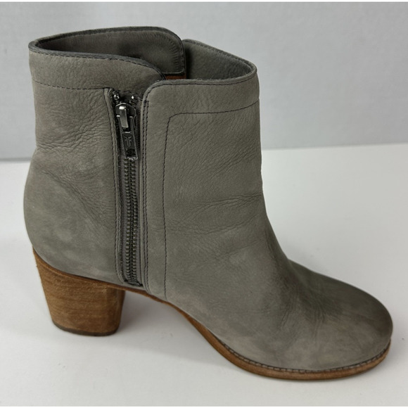 Frye Addie Double Zip Leather Ankle Heeled Boots Gray Distressed Bootie Size 9 B - Picture 5 of 16
